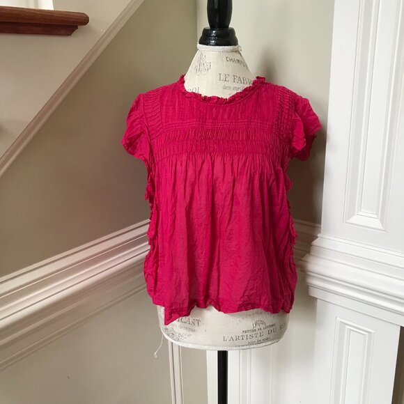 Isabel Marant Layona Top Blouse Shirt Womens 36 US 4 Small Pink Cotton Flutter - Picture 3 of 13